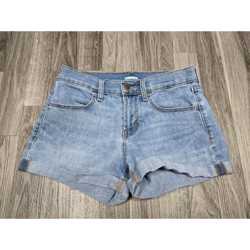 (3/$27) Old Navy Sz 0 Pockets Cuffed Stretchy Medium Wash Denim Blue Jean Shorts